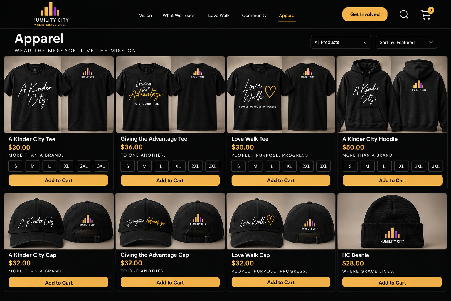 Locked Humility City apparel collection featuring A Kinder City, Giving the Advantage and Love Walk