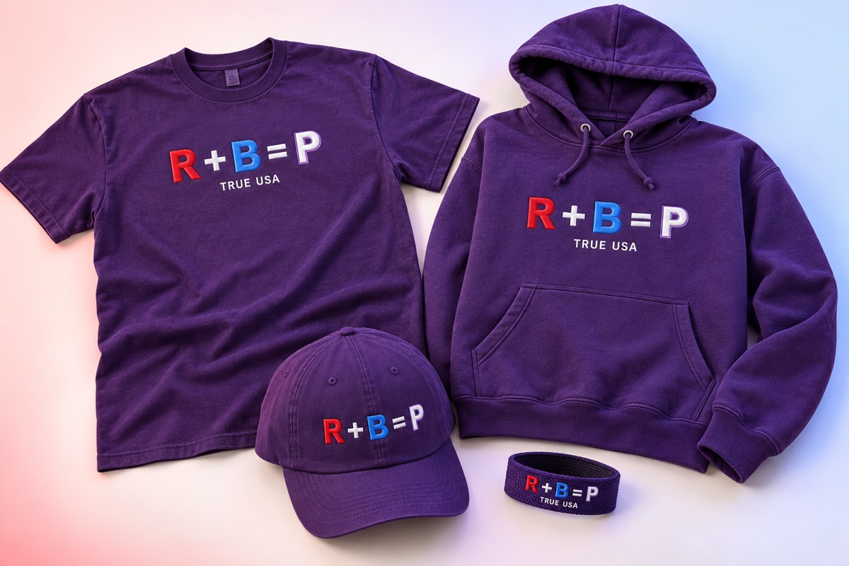 R plus B equals P purple unity apparel collection